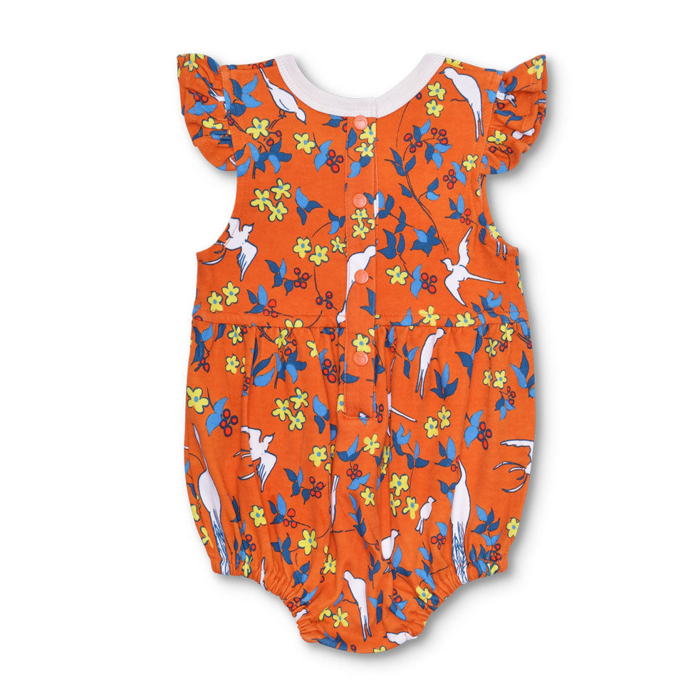 Lala Curio Flutter Sleeve Romper - Enchanted Leaves Orange