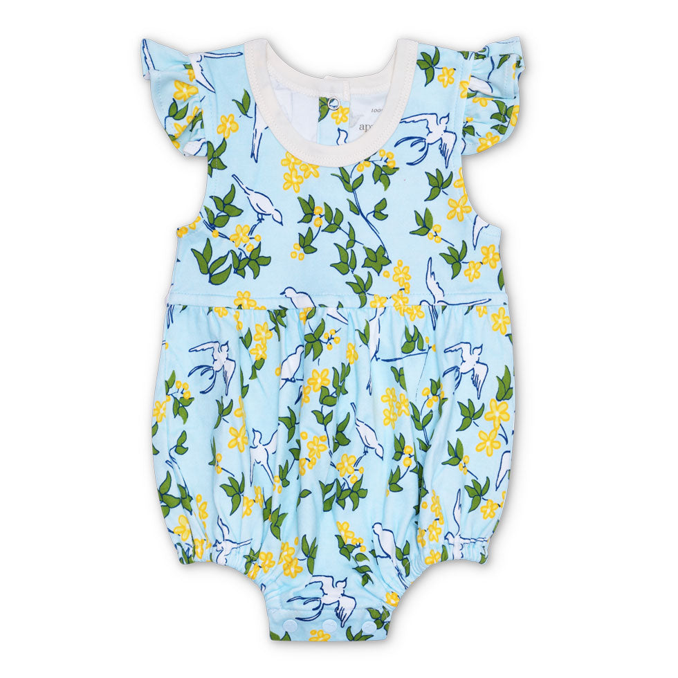 Lala Curio Flutter Sleeve Romper - Enchanted Leaves Blue