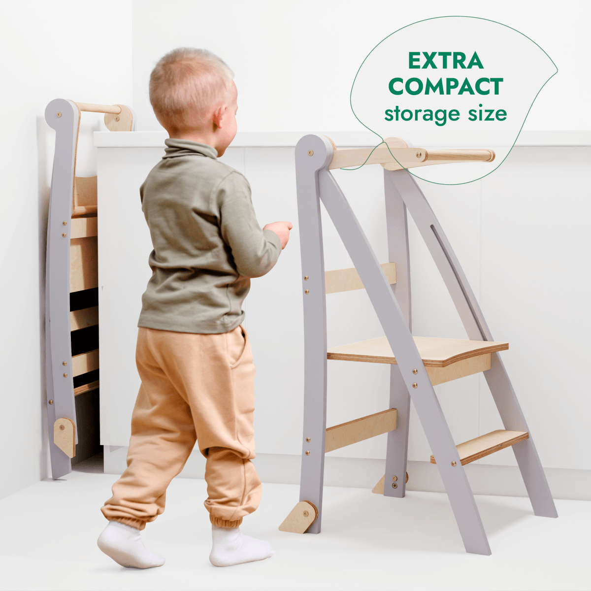 Toddler Tower: Foldable Step Stool for Toddlers - Gray