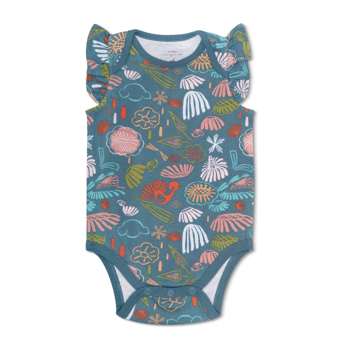 KEFE Flutter Sleeve Onesie - Teal Flower Garden