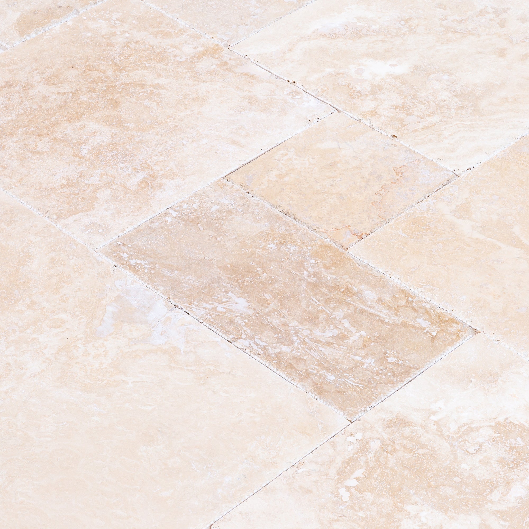 Tuscany Beige Travertine Tiles 4 sized Pattern Brushed and Chiseled - Belair Collection