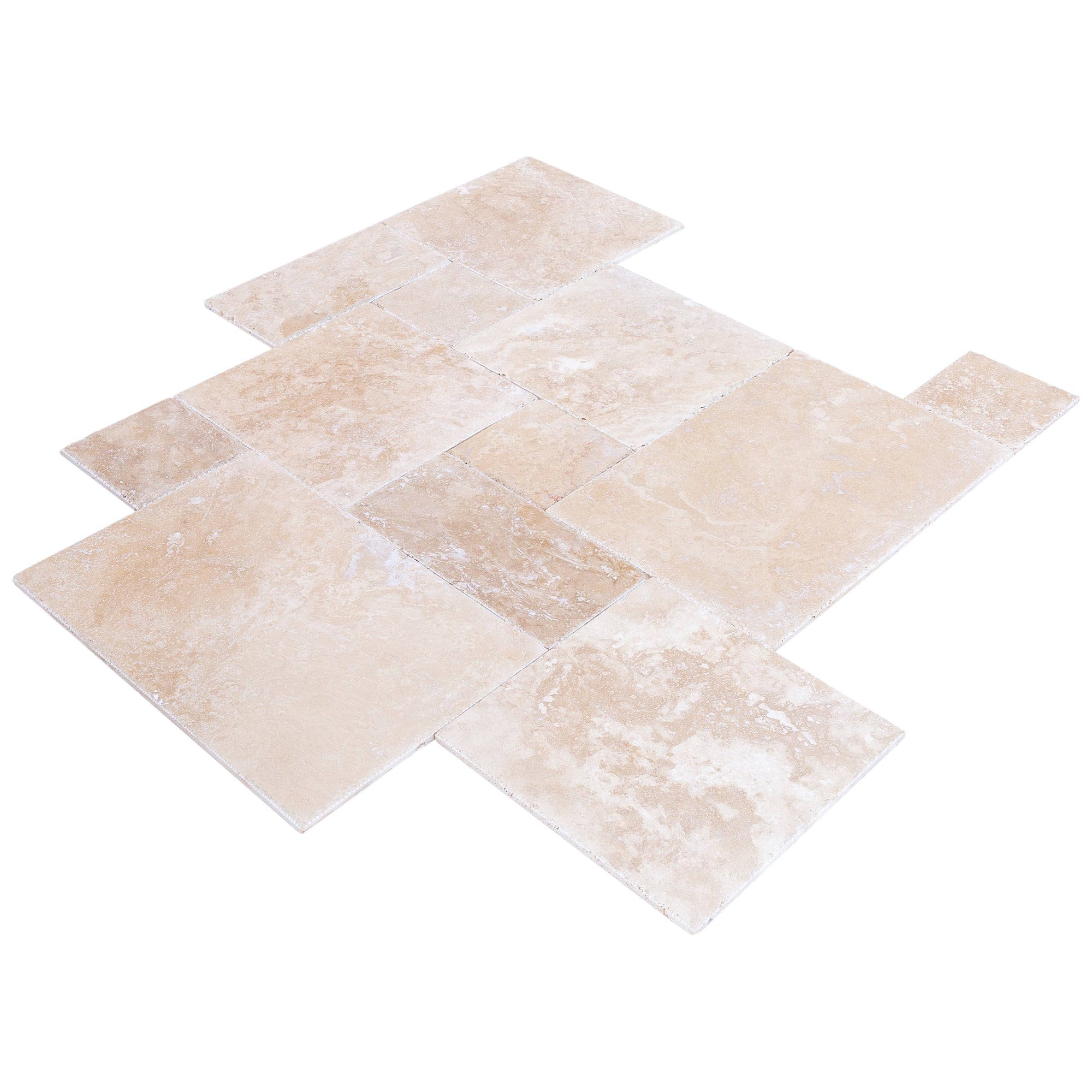 Tuscany Beige Travertine Tiles 4 sized Pattern Brushed and Chiseled - Belair Collection