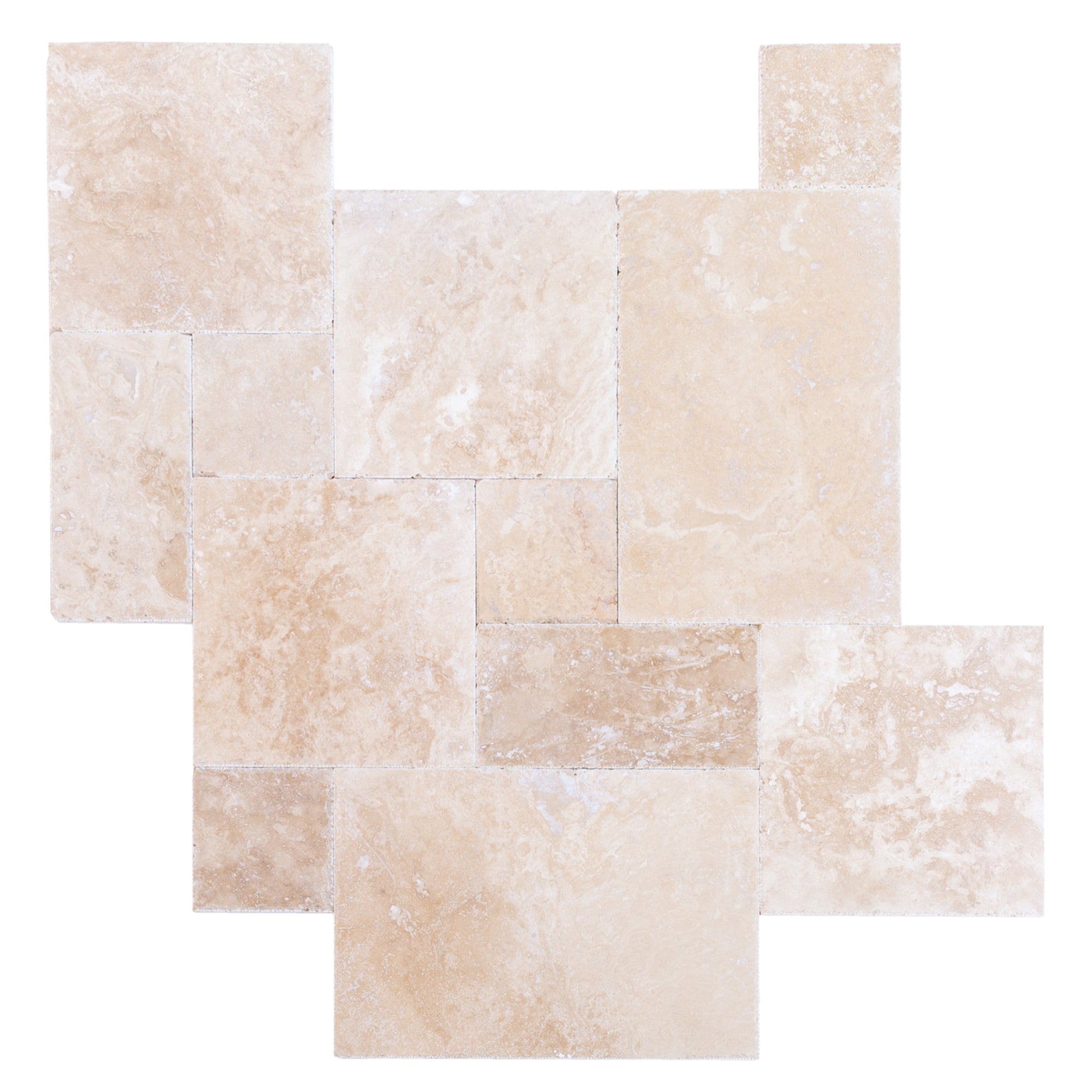 Tuscany Beige Travertine Tiles 4 sized Pattern Brushed and Chiseled - Belair Collection