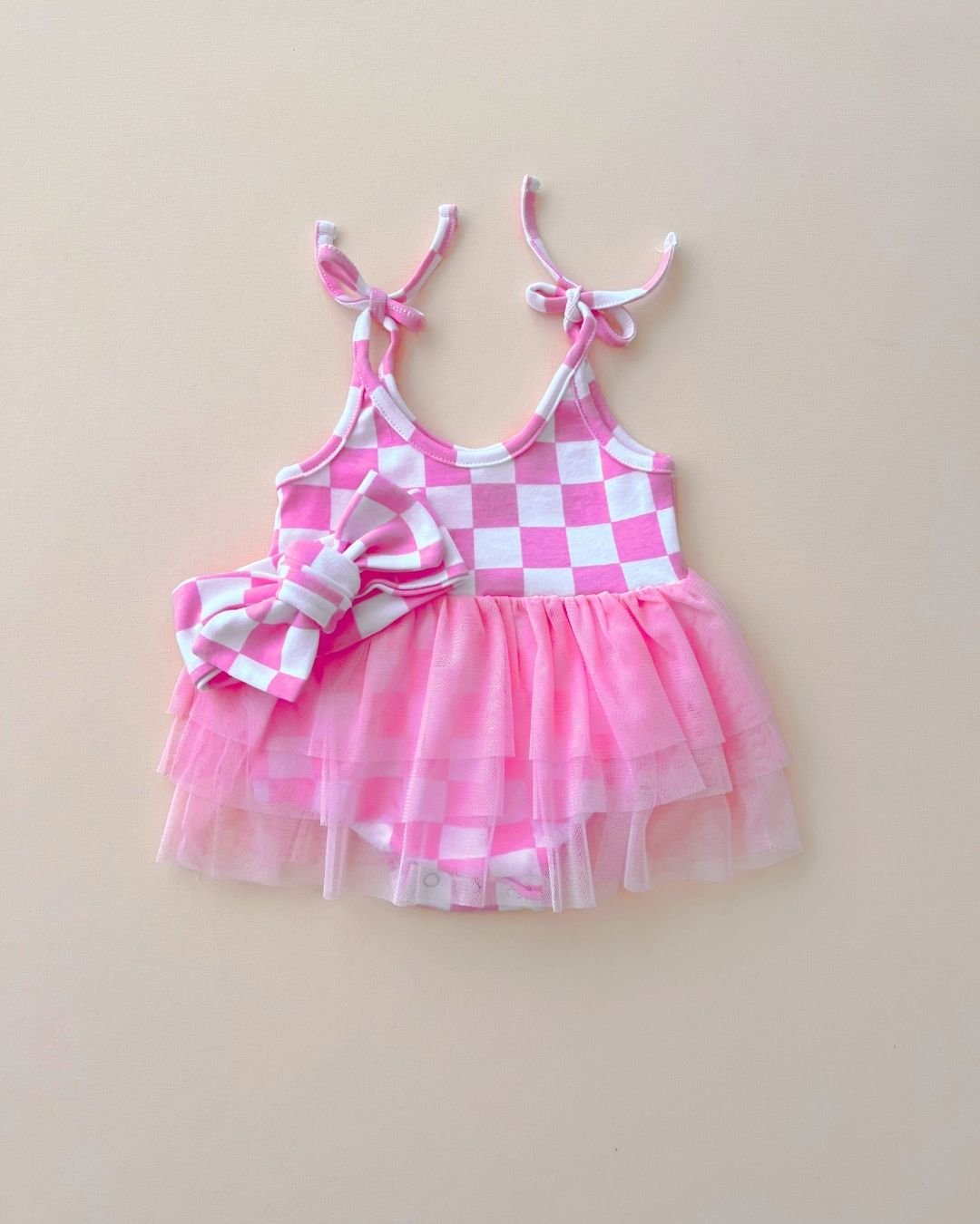 Tutu Romper | Checkered Bubble Gum