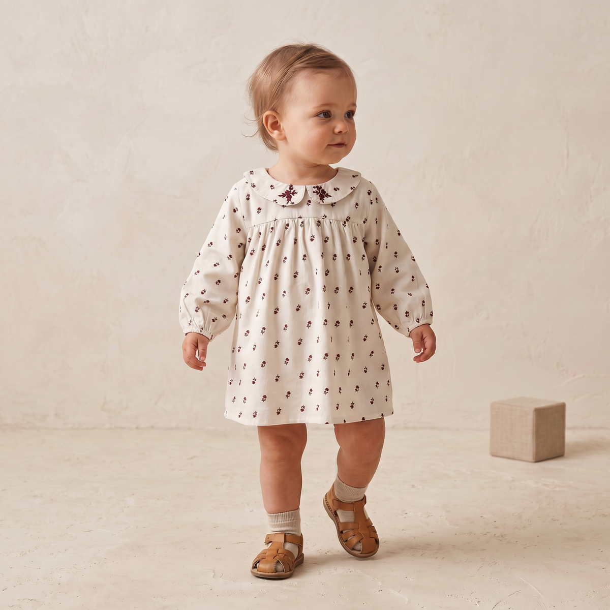 Organic Peter Pan Collar Dress - Forest Scatter