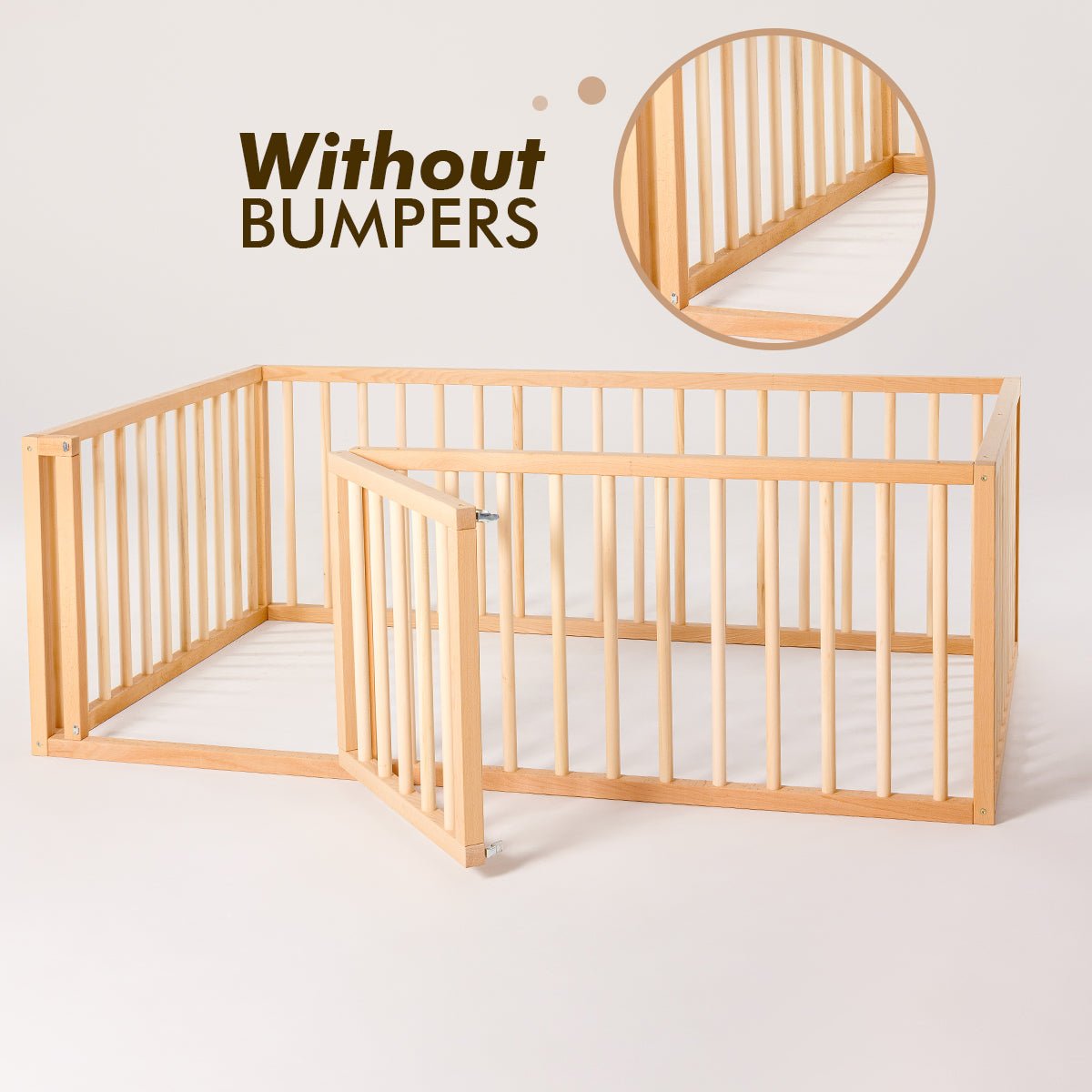 Preorder Full Montessori Floor Bed Frame for Toddlers with Fence and Wooden Slats (75*54 inch) Beds Goodevas Without bumpers  