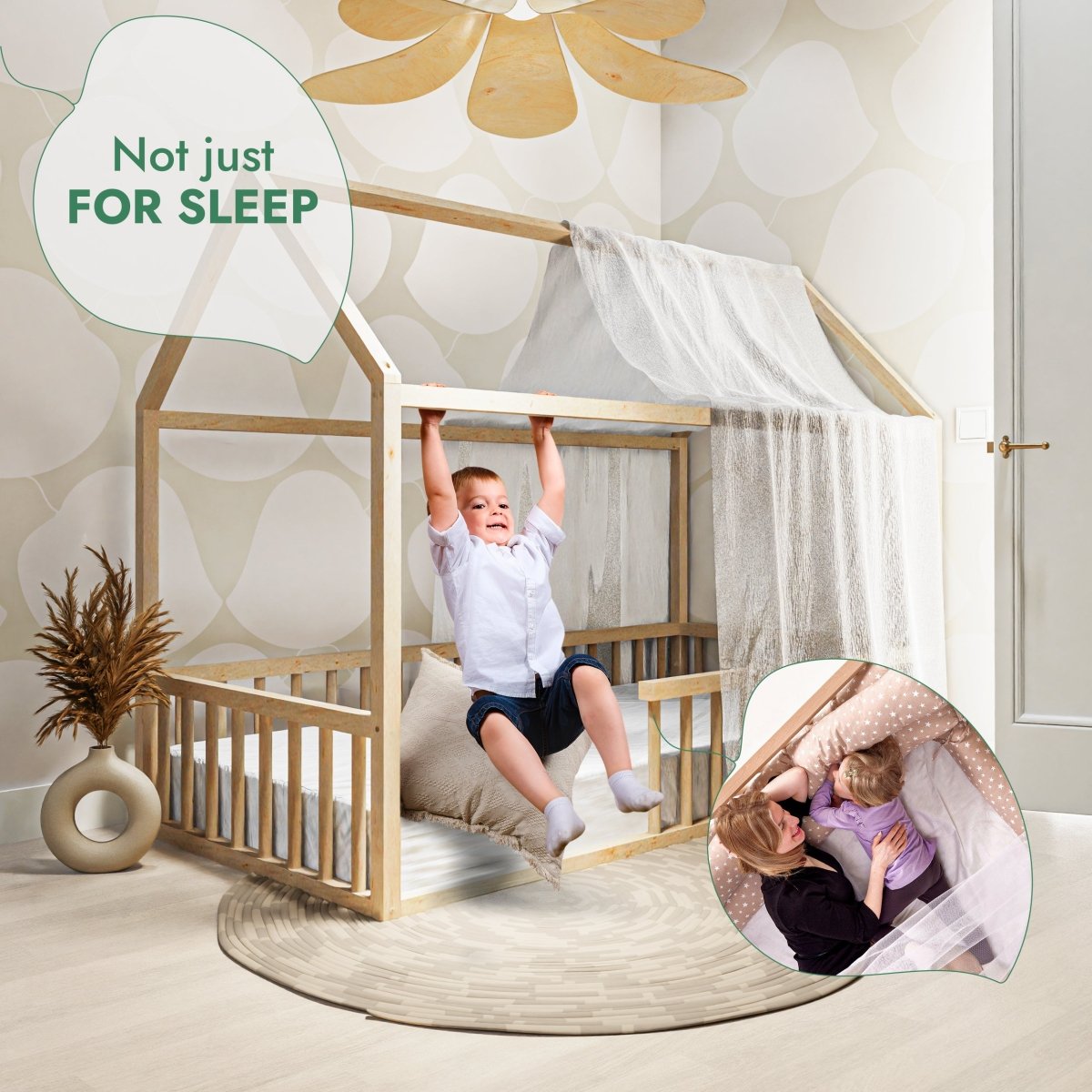 Montessori House Bed for Kids with Fence