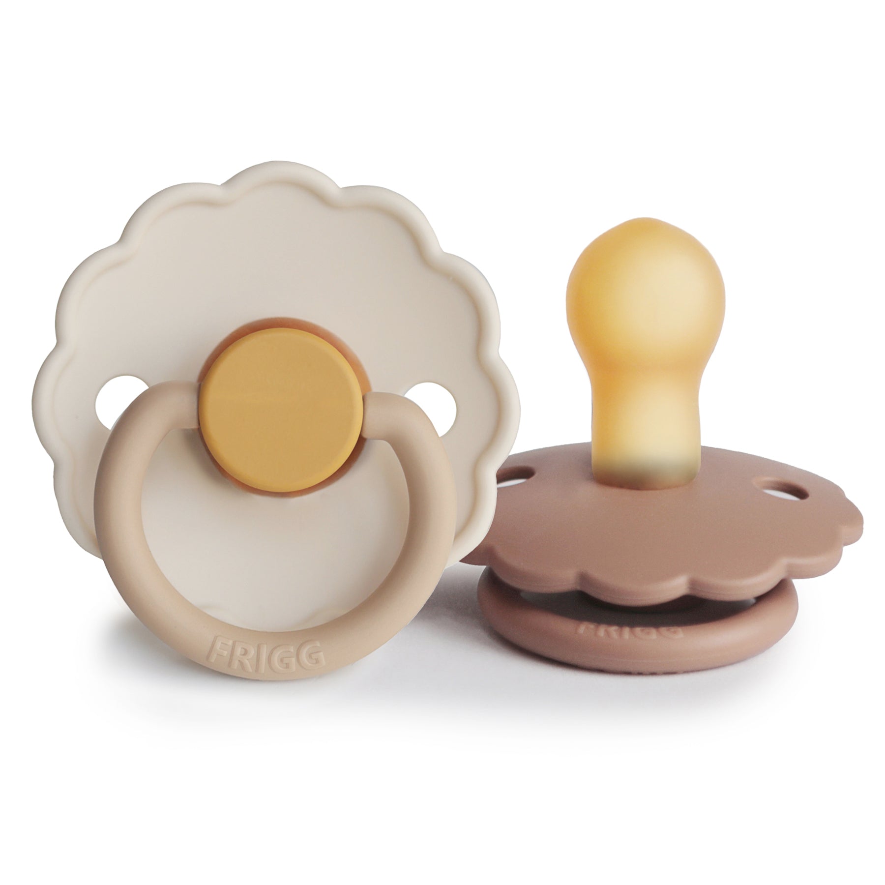 FRIGG Daisy Natural Rubber Pacifier 2-Pack FRIGG PACIFIERS Mushie Chamomile/Peach Bronze 0-6 months 