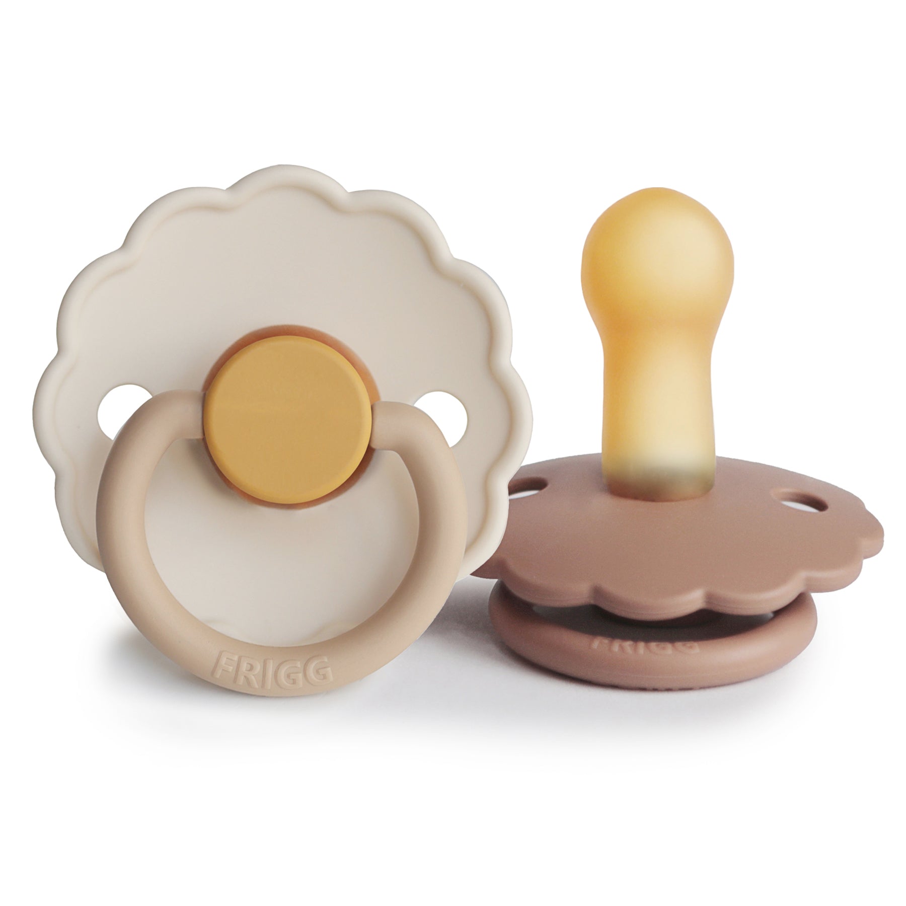 FRIGG Daisy Natural Rubber Pacifier 2-Pack FRIGG PACIFIERS Mushie Chamomile/Peach Bronze 6-18 months 