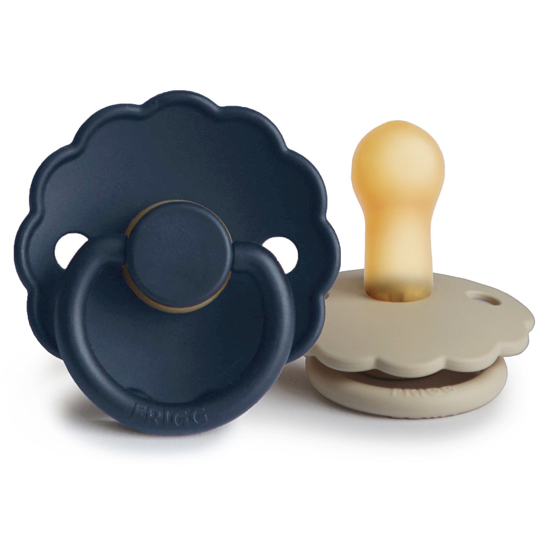 FRIGG Daisy Natural Rubber Pacifier 2-Pack FRIGG PACIFIERS Mushie Dark Navy/Sandstone 6-18 months 