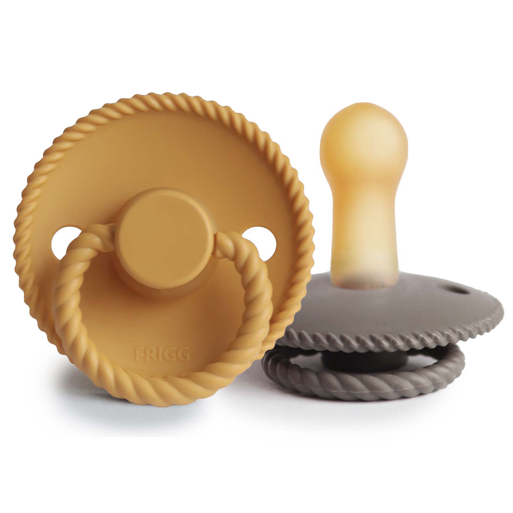 FRIGG Rope Natural Rubber Pacifier 2-Pack FRIGG PACIFIERS Mushie Honey Gold/Portobello 6-18 months 