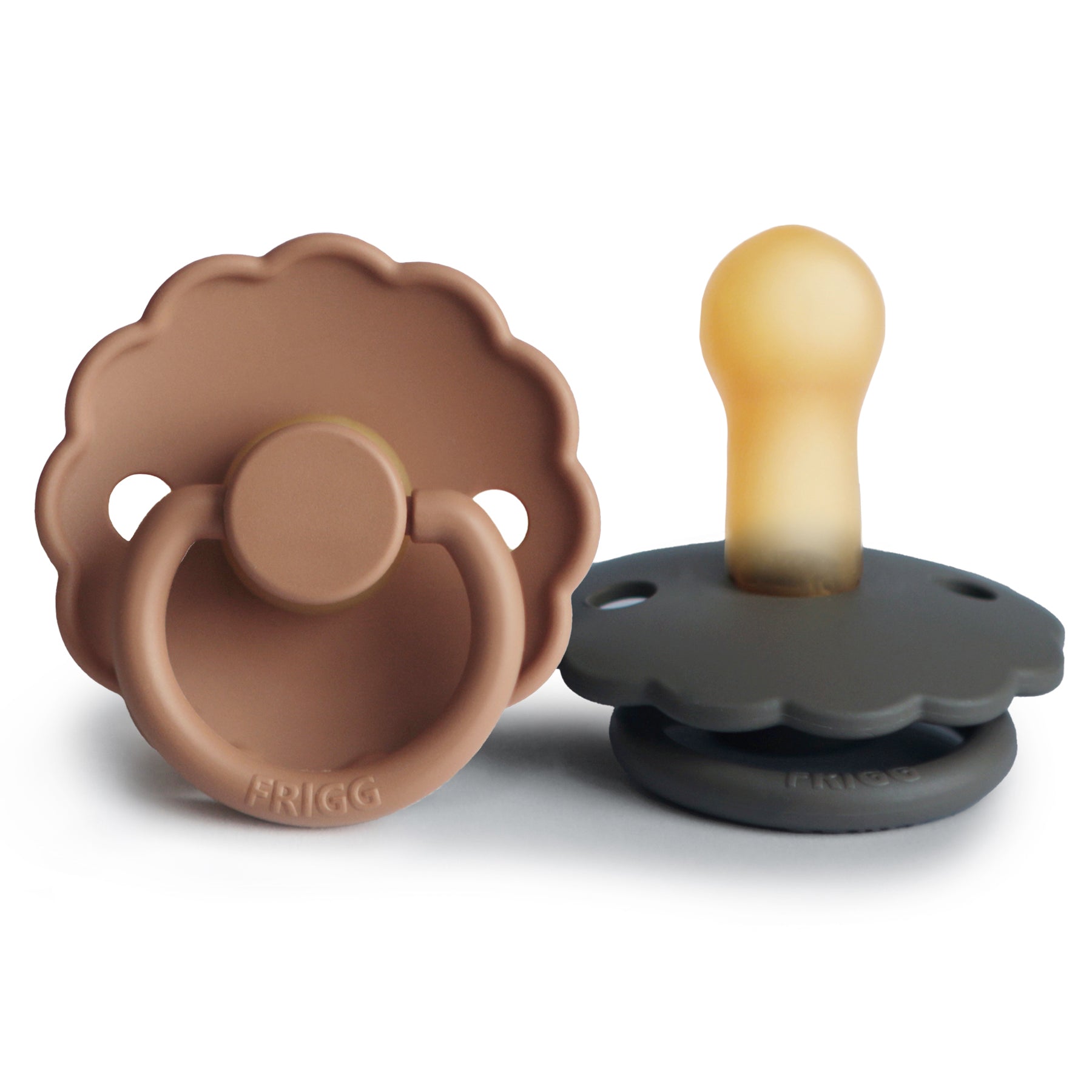 FRIGG Daisy Natural Rubber Pacifier 2-Pack FRIGG PACIFIERS Mushie Graphite/Peach Bronze 6-18 months 