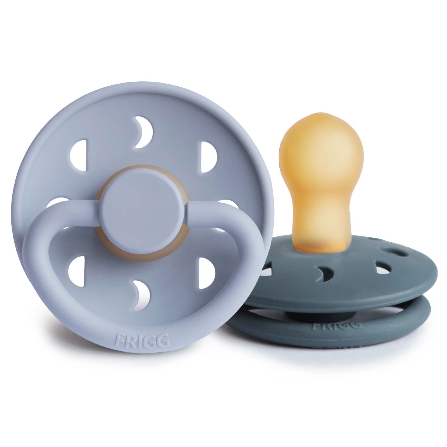 FRIGG Moon Natural Rubber Pacifier 2-Pack FRIGG PACIFIERS Mushie Powder Blue/Slate 0-6 months 