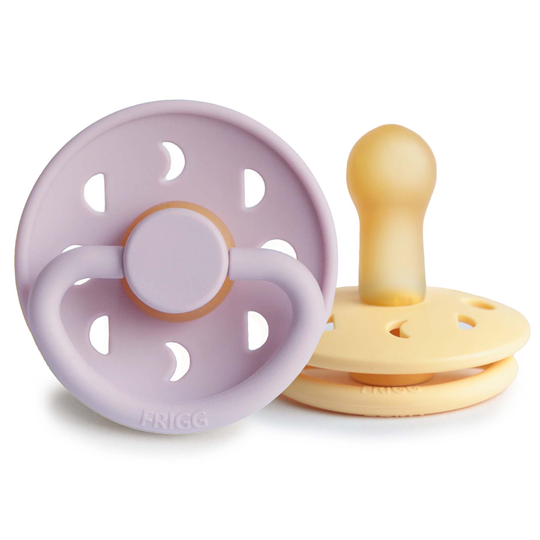 FRIGG Moon Natural Rubber Pacifier 2-Pack FRIGG PACIFIERS Mushie Soft Lilac/Daffodil 6-18 months 