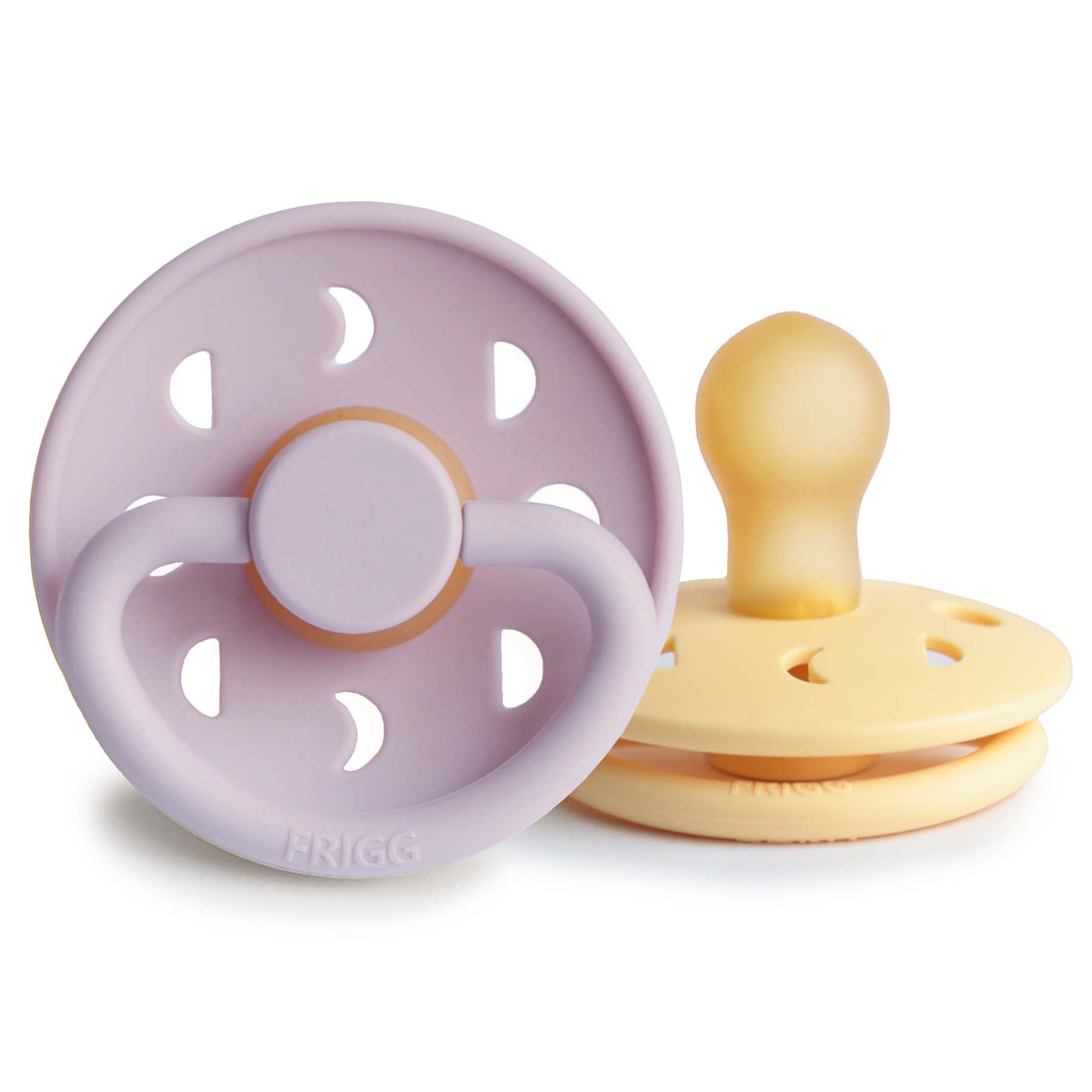 FRIGG Moon Natural Rubber Pacifier 2-Pack FRIGG PACIFIERS Mushie Soft Lilac/Daffodil 0-6 months 