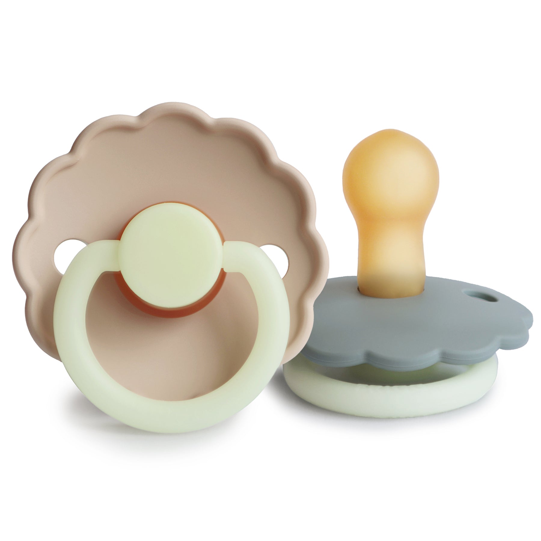 FRIGG Daisy Night Natural Rubber Pacifier 2-Pack FRIGG PACIFIERS Mushie French Gray/Croissant 0-6 months 