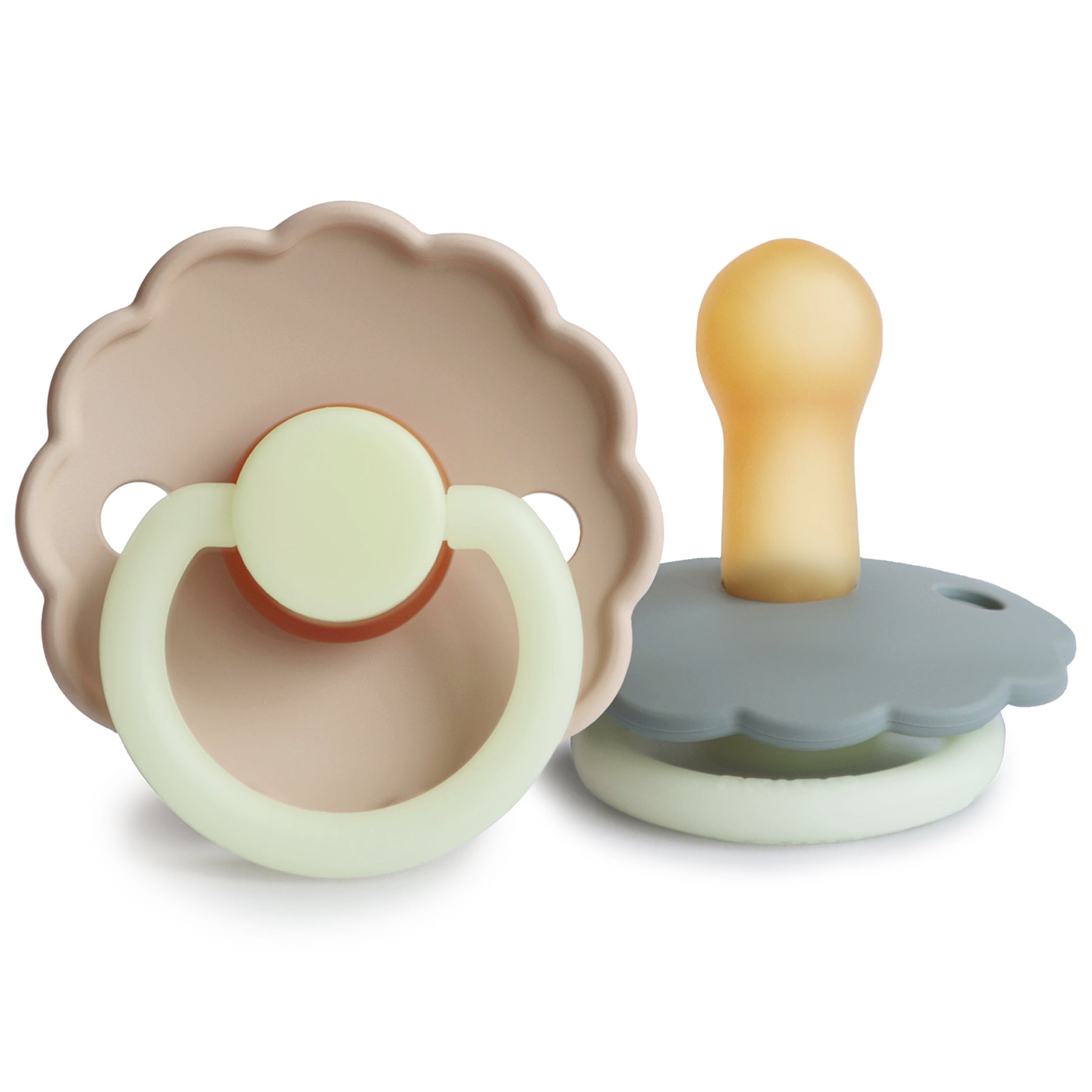 FRIGG Daisy Night Natural Rubber Pacifier 2-Pack FRIGG PACIFIERS Mushie French Gray/Croissant 6-18 months 