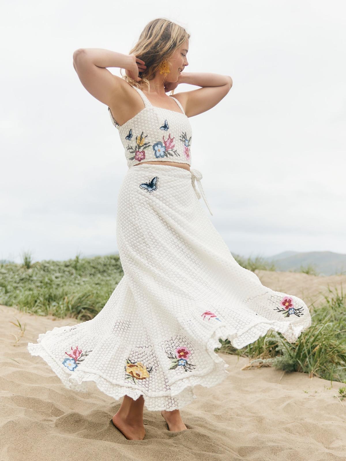 Camila Top - Cream Crochet/Multicolor Floral Embroidery - FINAL SALE