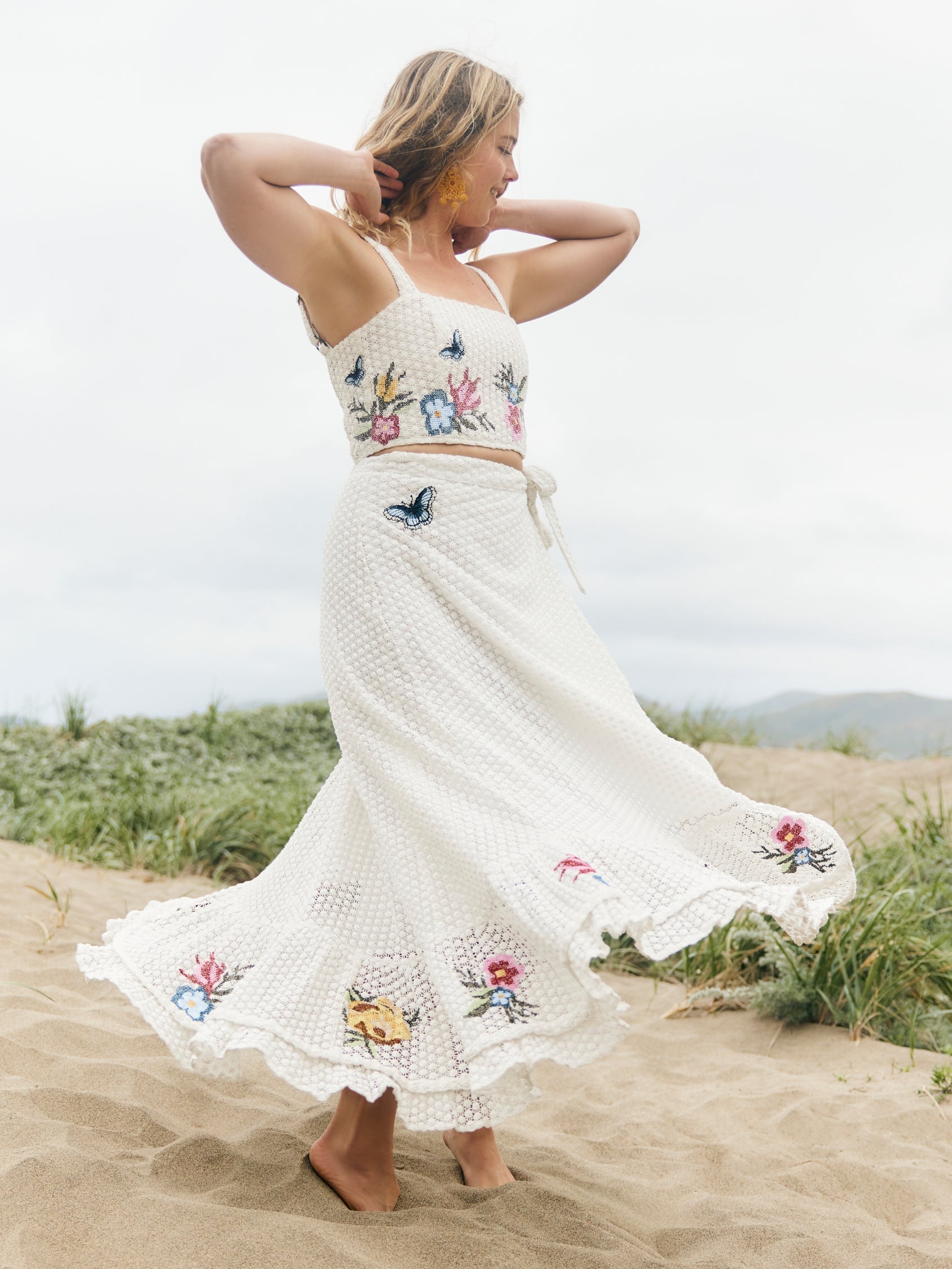 Camila Top - Cream Crochet/Multicolor Floral Embroidery