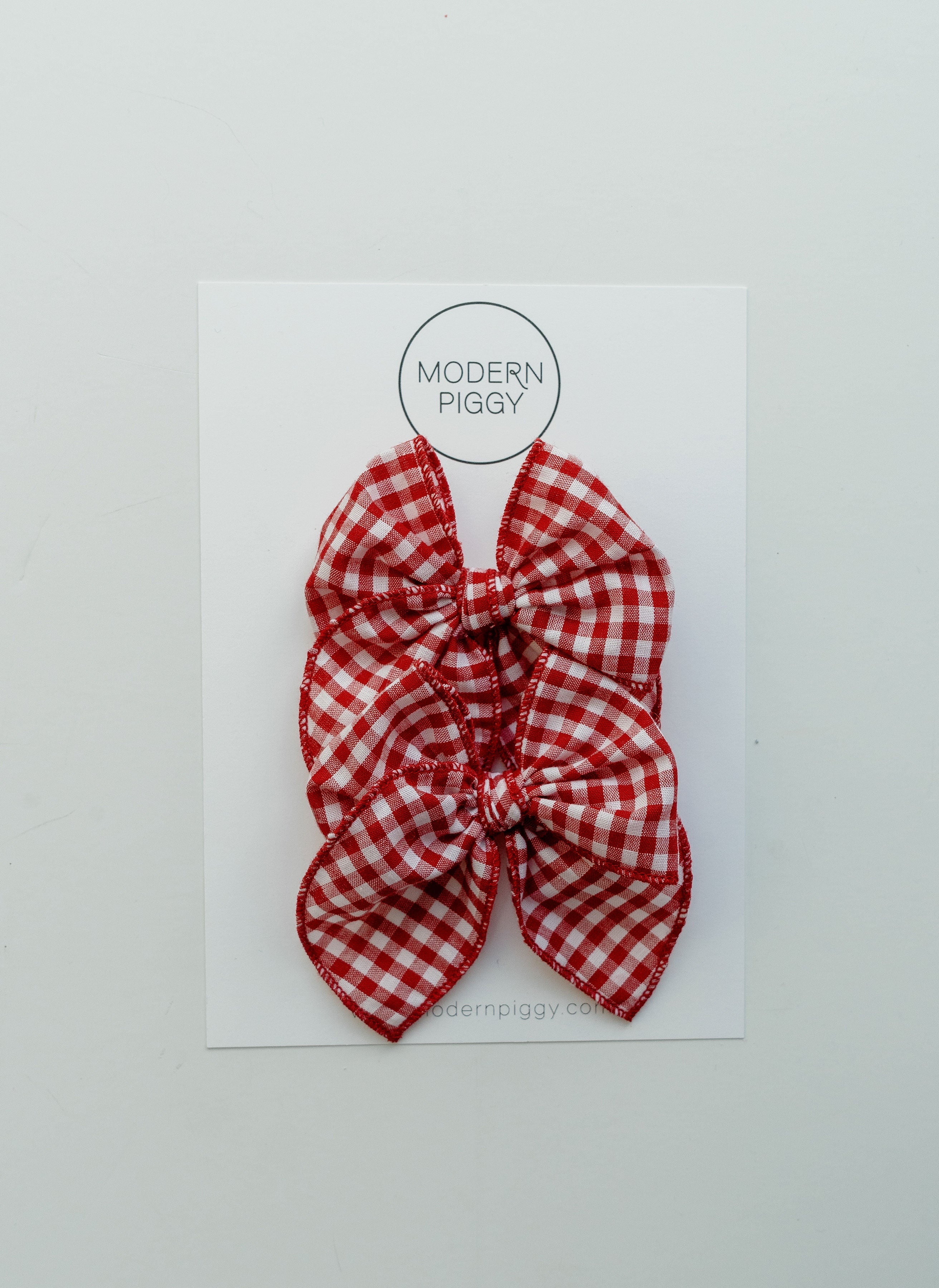 Gingham Glory- Red | Pigtail Set - Petite Party Bow