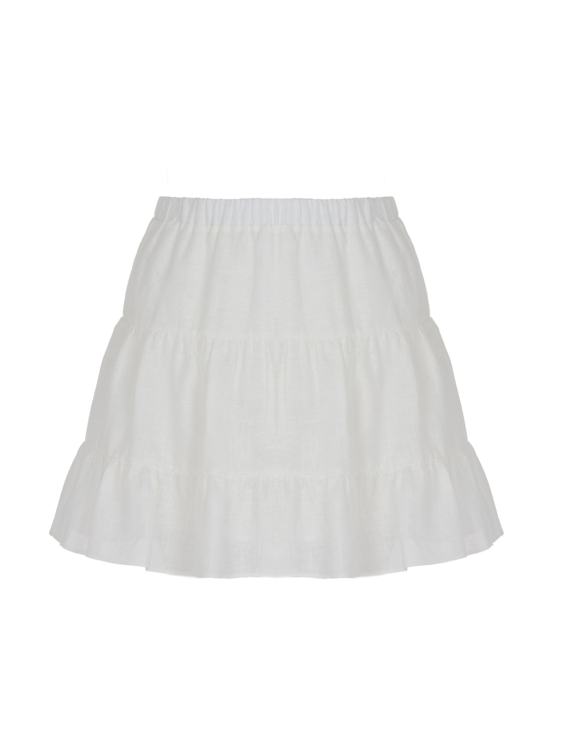 Tiered Mini Linen Skirt - Off-white