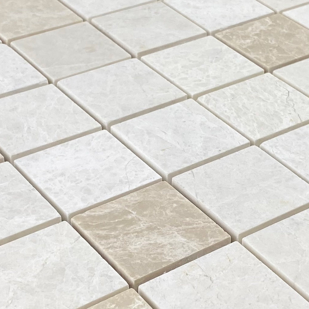 Vanilla Beige Marble 2"x2" Honed on 12" x 12" Mesh Mosaic Tile - Belair Collection