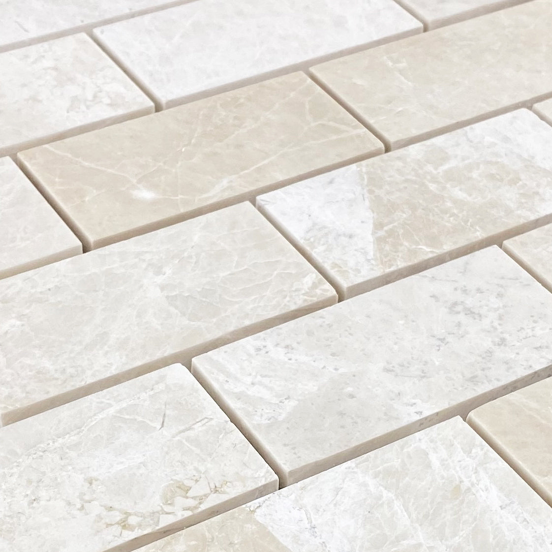 Vanilla Beige Marble 2"x4" Brick Honed on 12" x 12" Mesh Mosaic Tile - Belair Collection