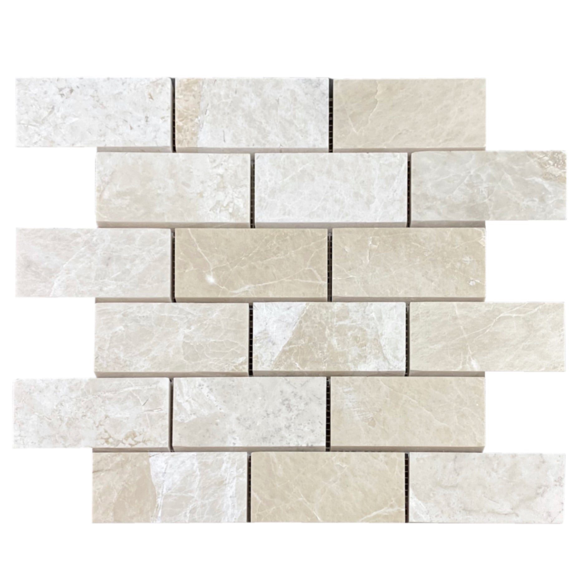 Vanilla Beige Marble 2"x4" Brick Honed on 12" x 12" Mesh Mosaic Tile - Belair Collection