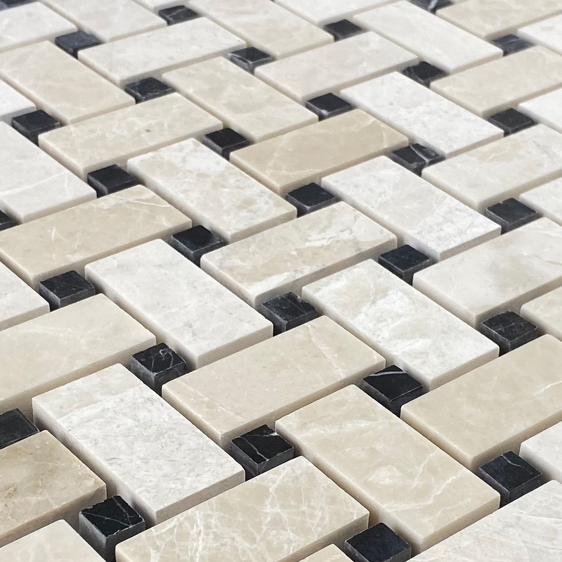 Vanilla Beige Marble Basketweave Design on 12" x 12" Mesh Mosaic Tile - Belair Collection