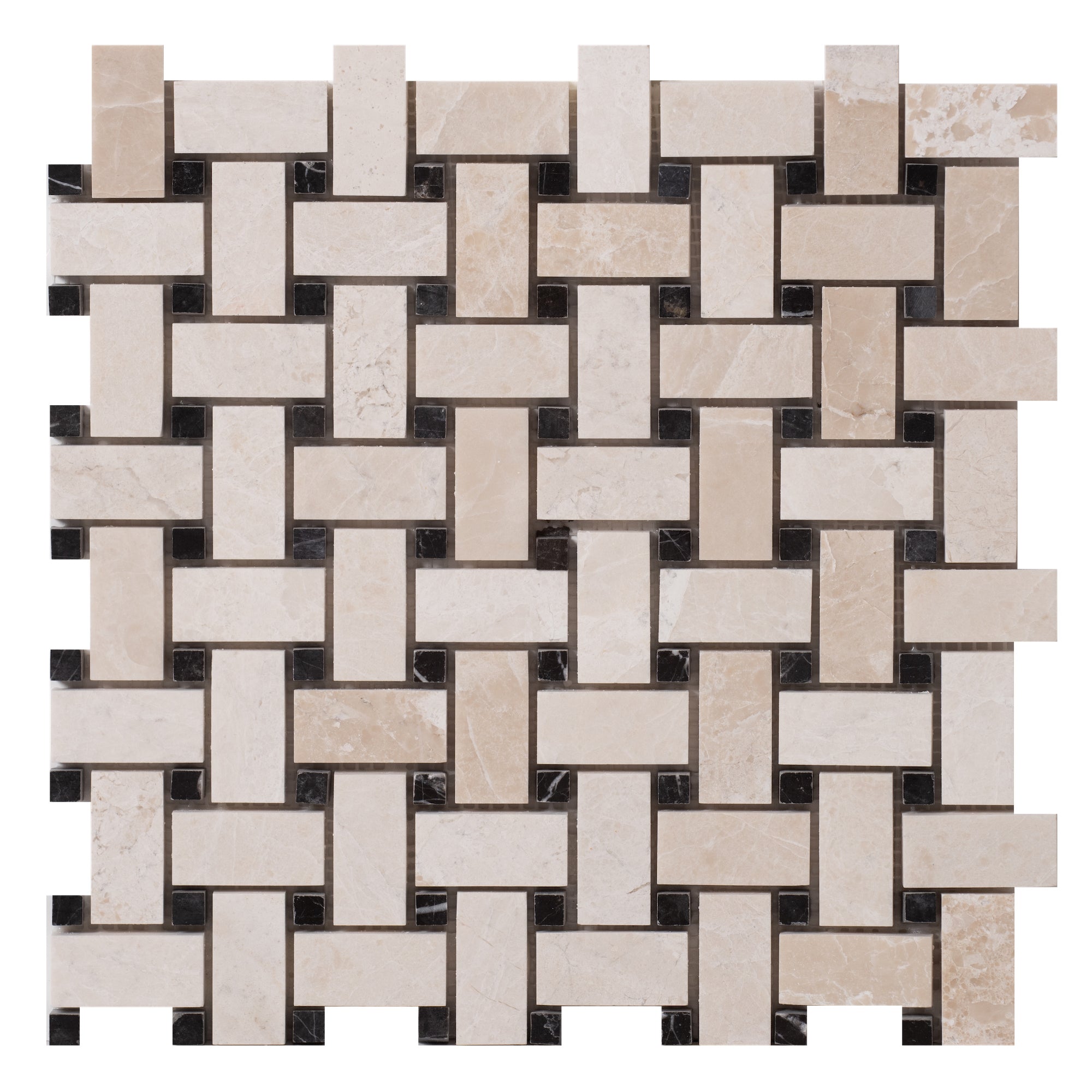 Vanilla Beige Marble Basketweave Design on 12" x 12" Mesh Mosaic Tile - Belair Collection