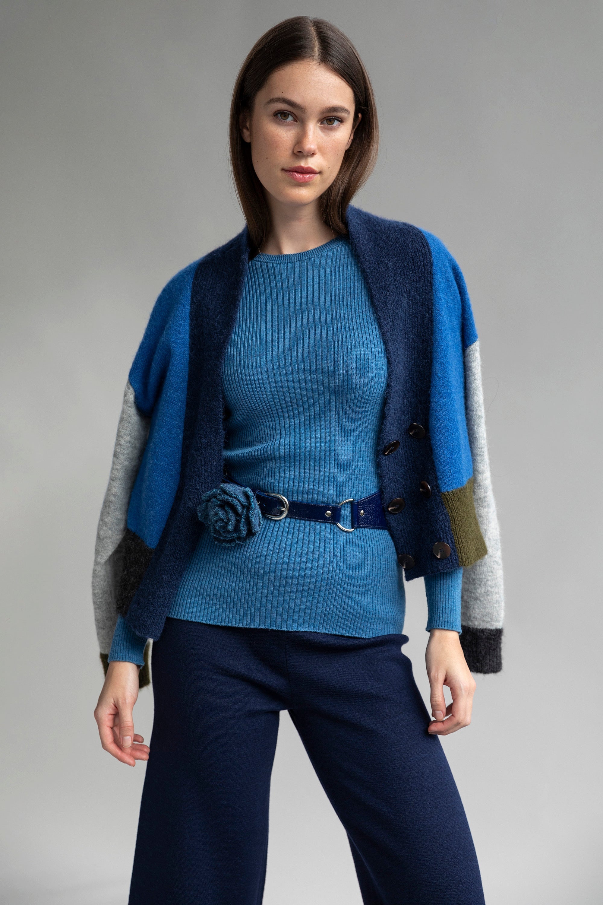 Color Block Cardi - Navy Multi