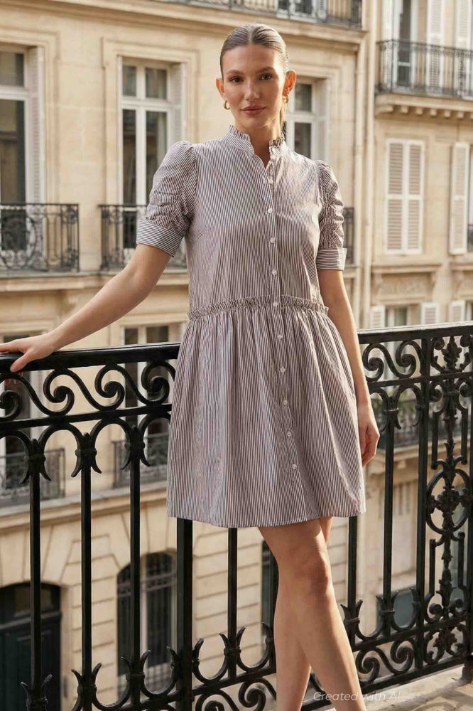 Veronica Dress - Brown-stripe