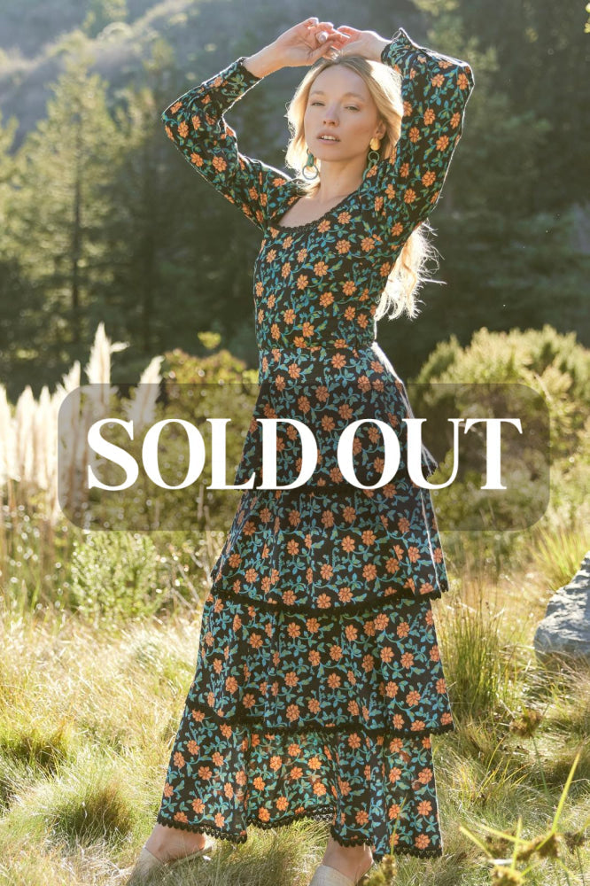 Victoria Embroidered Top - Faded Black/Bright Clementine & Moss Floral - FINAL SALE
