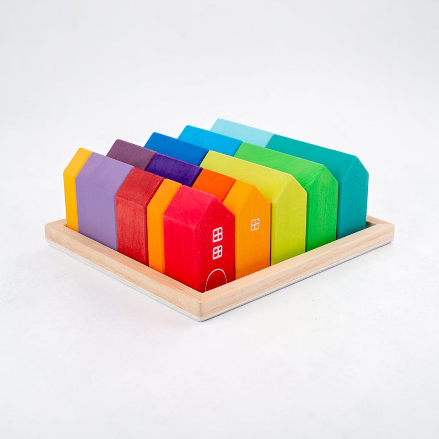 **Pre-order (Ships in 2-3 Weeks)**15-Piece Stained Little Village Wooden House Building Blocks Set