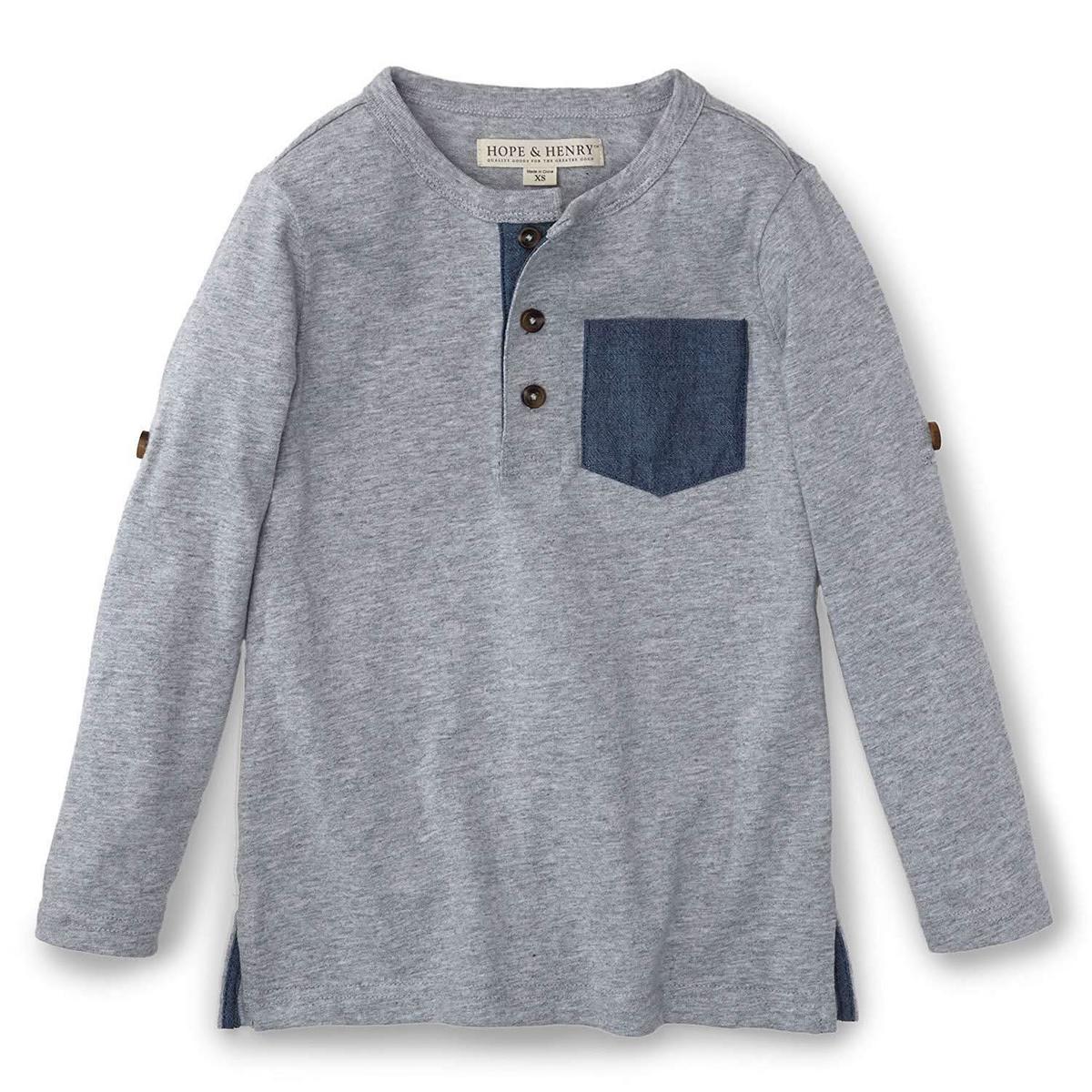 Baby Henley Pocket Tee with Rolled Sleeves - Gray Heather