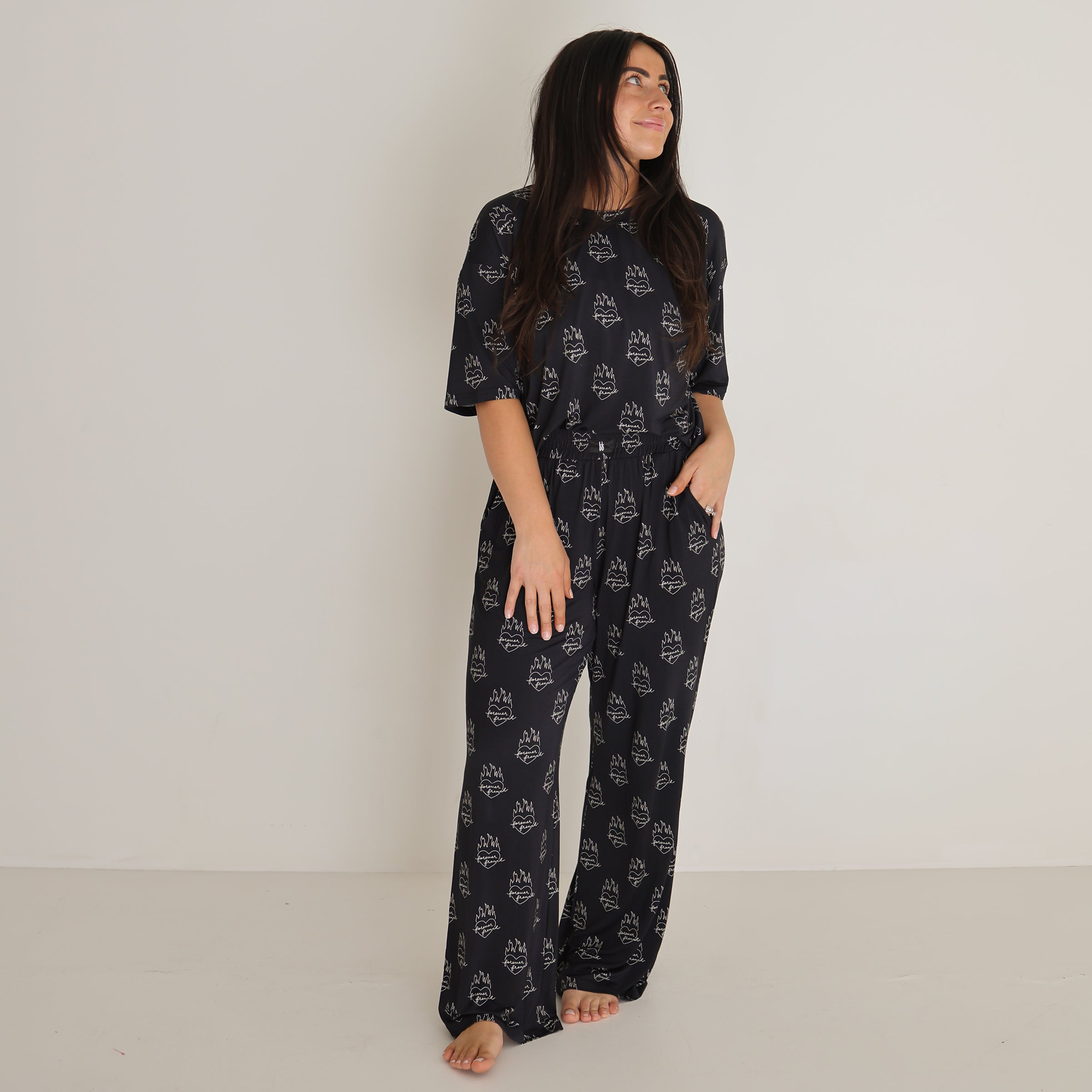 Women's Boxy Tee Lounge Set | Flaming Hearts