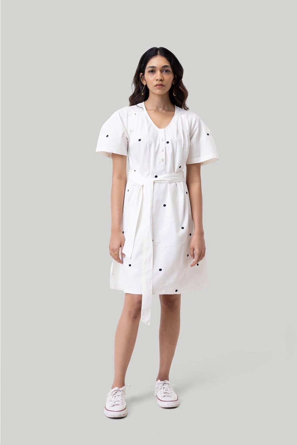Pleated Tent Dress - Shell Off-White