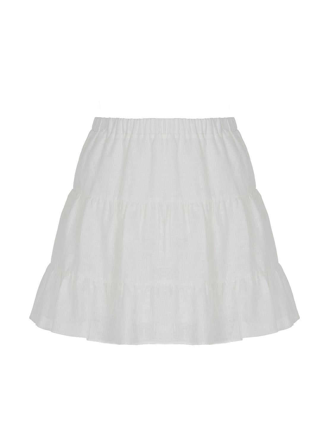 Tiered Mini Linen Skirt - Off-white