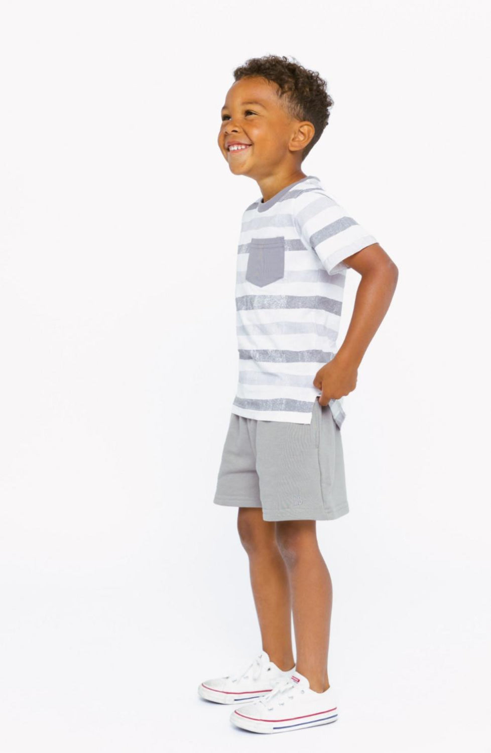 Watercolor Striped Classic Tee - Charcoal