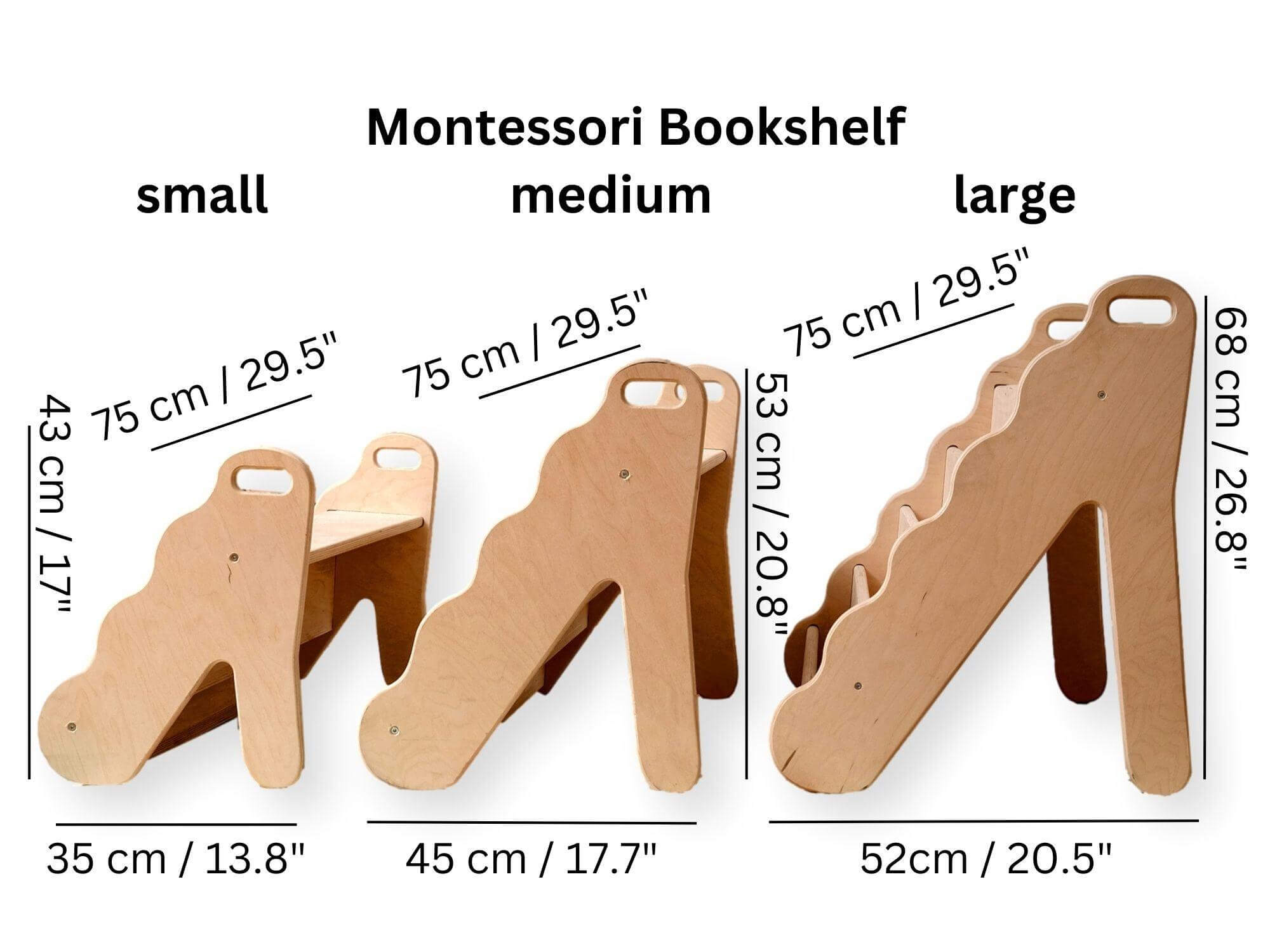 Wave Design Wooden Bookshelf / Small Size