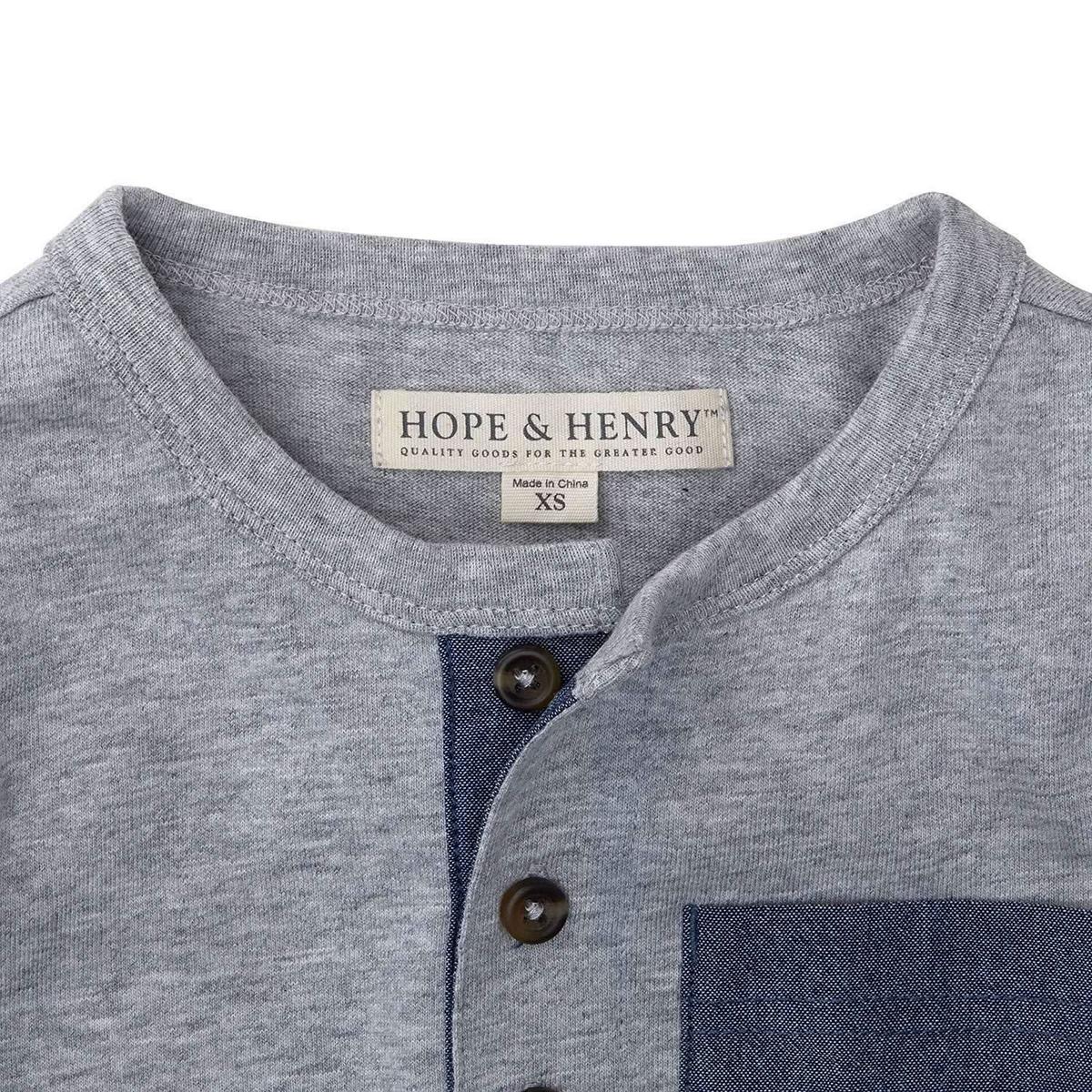 Baby Henley Pocket Tee with Rolled Sleeves - Gray Heather