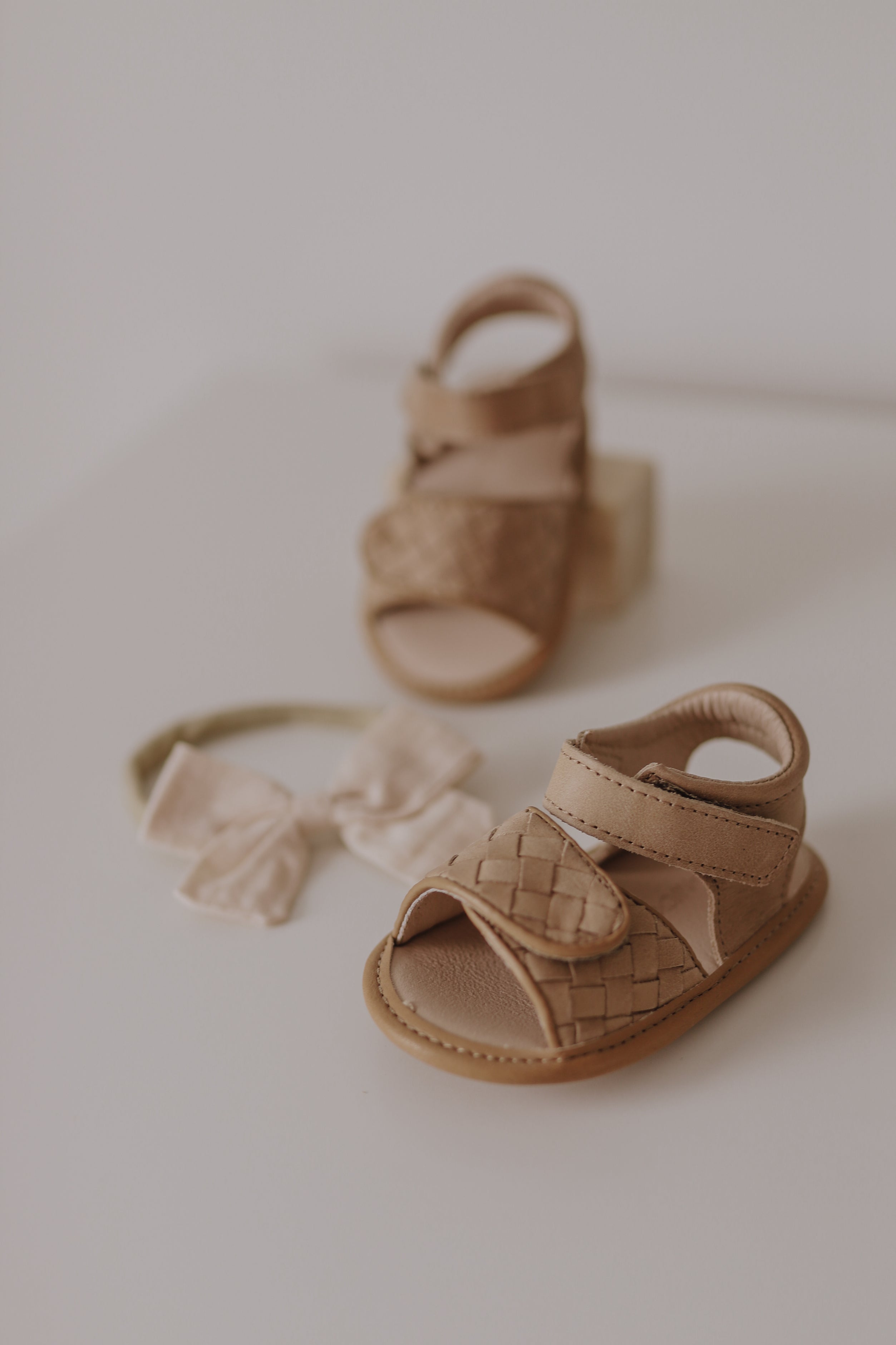 Leather Woven Sandal | Color 'Stone' | Soft Sole  Consciously Baby   