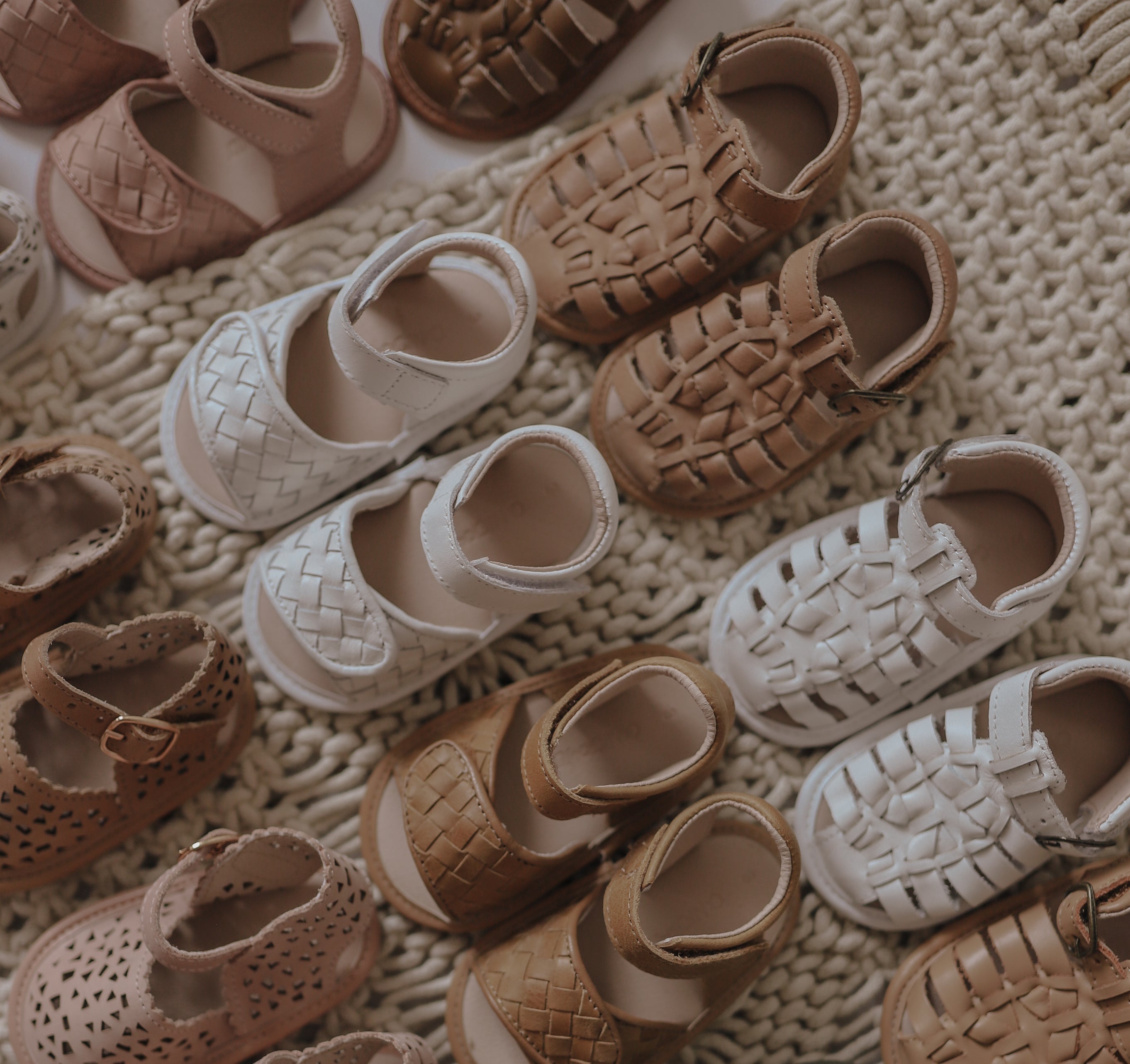 Leather Woven Sandal | Color 'Cotton' | Soft Sole  Consciously Baby   