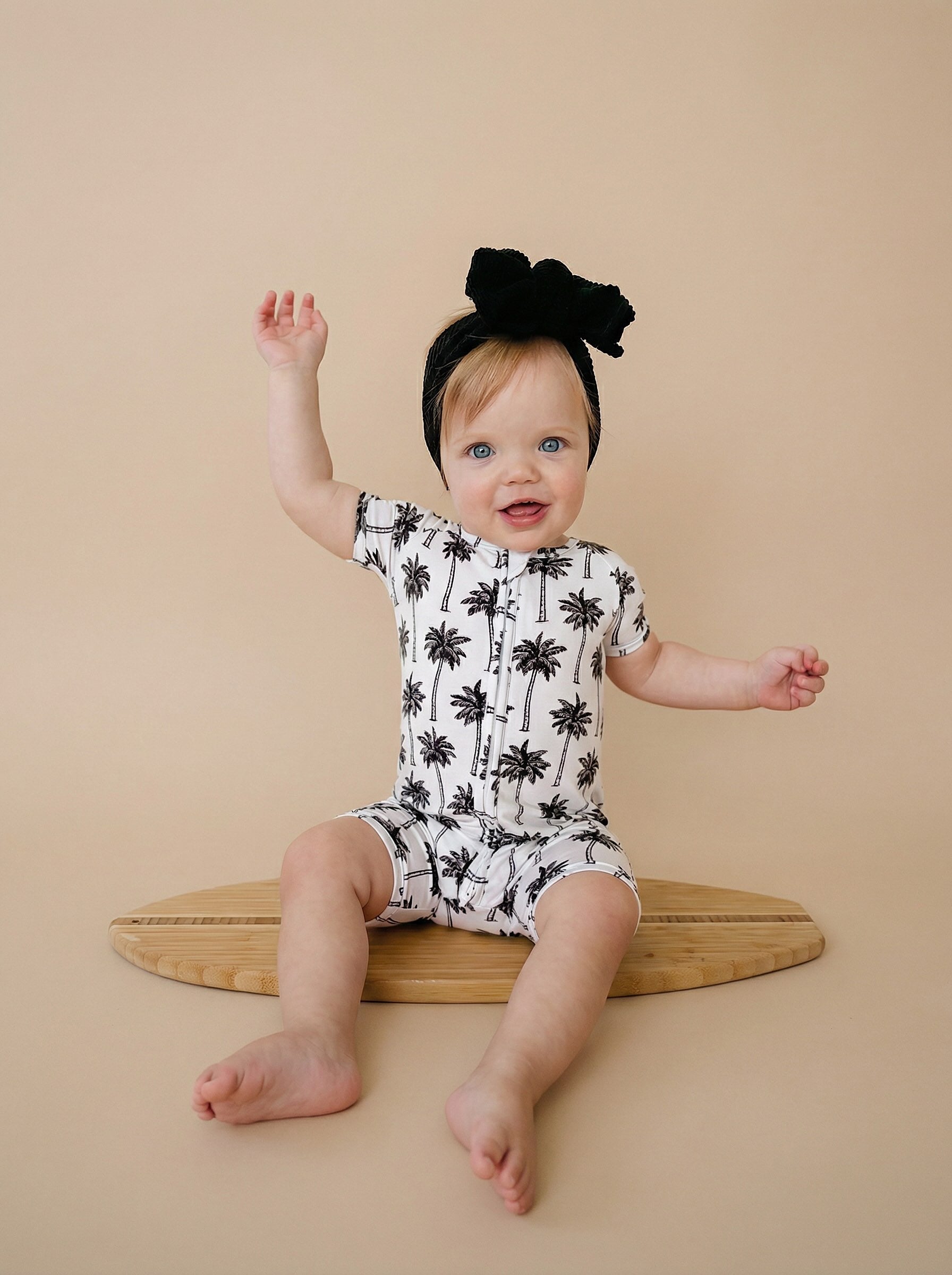 Bamboo Shorty Romper  | Palm Style White