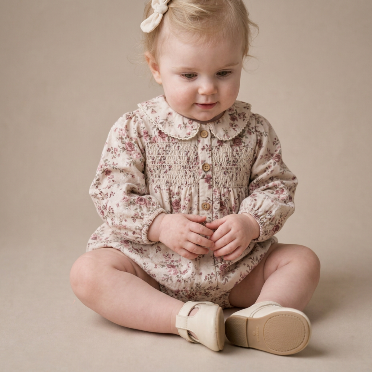 Organic Smocked Long Sleeve Bubble Romper - Wildrose