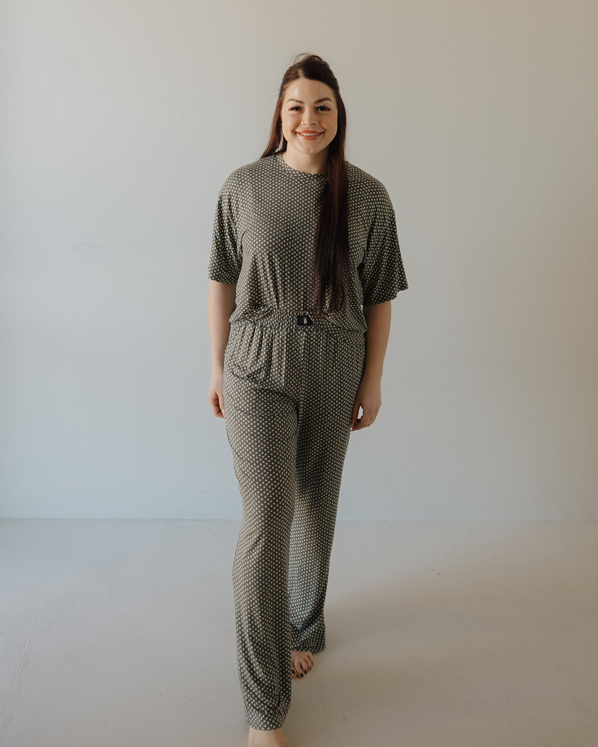 Women's Boxy Tee Lounge Set | Green Flowers