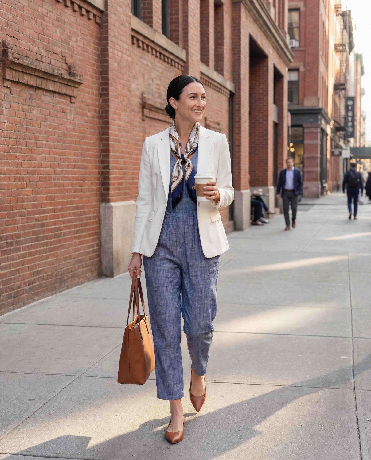 Women's Bow Shoulder Organic Jumpsuit - Blue Chambray - FINAL SALE