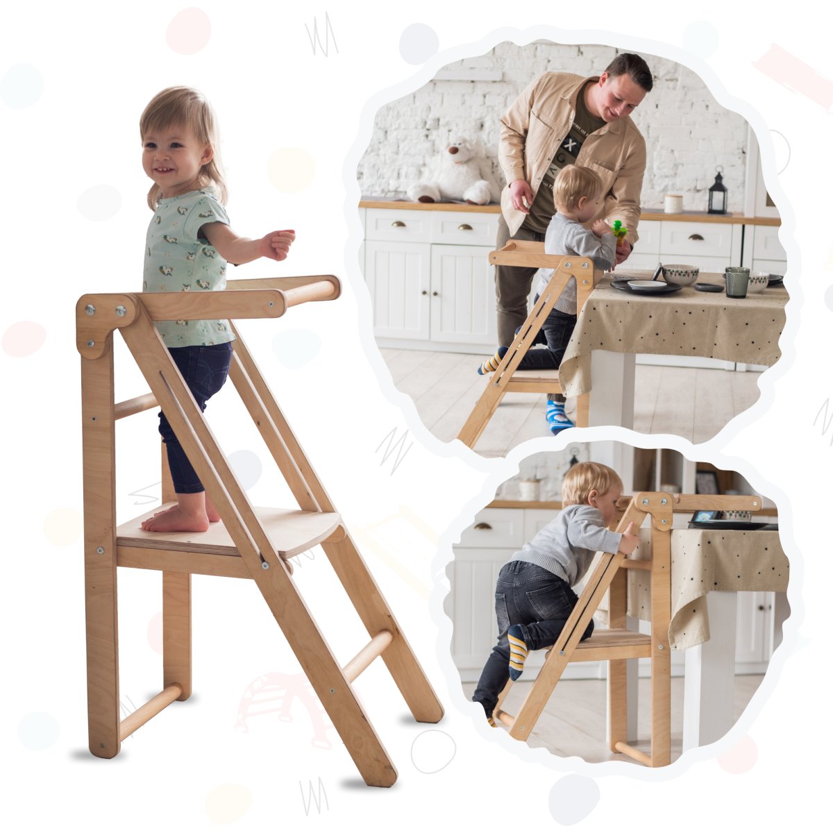 Wooden Step Stool for Preschool - Kid Chair That Grows - Chocolate Kitchen Helper Tower Goodevas   