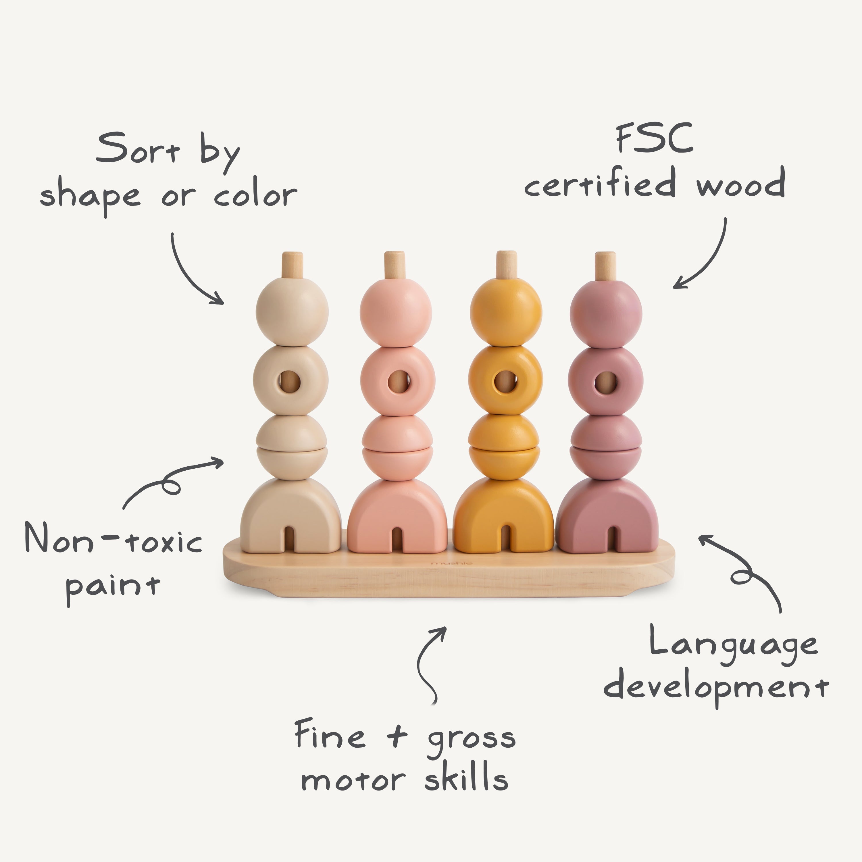 Wooden Multi Shape Stacker Wooden Multi Shape Stacker Mushie   