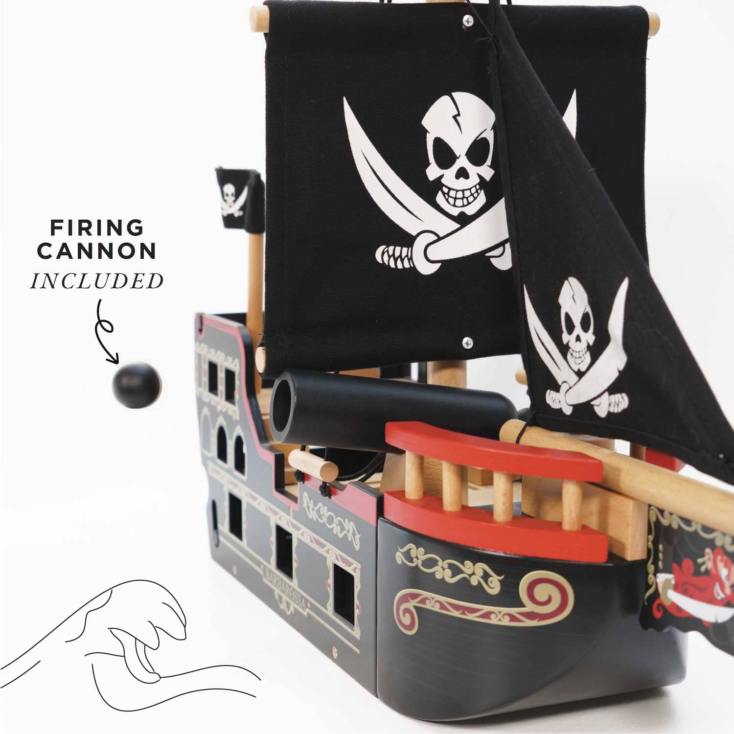 Wooden Pirate Ship Toy for Boys